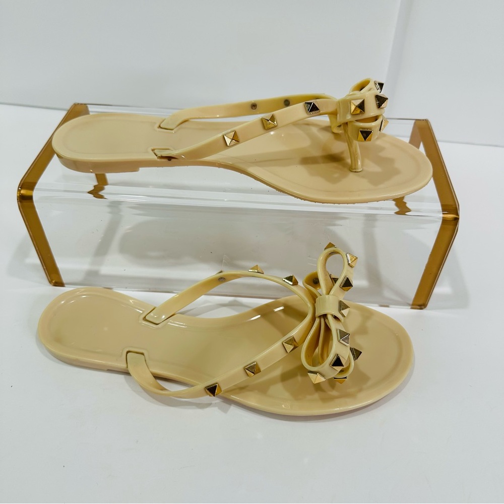 Italian Cream Jelly Sandals Gold Stud Embellished Size 9 - Picture 8 of 12